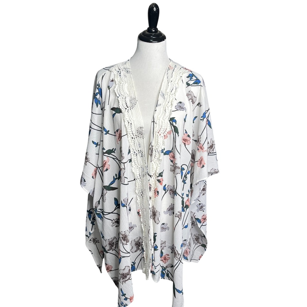 Umgee‎ Boho Floral Kimono Crochet Lace Trim Festival
